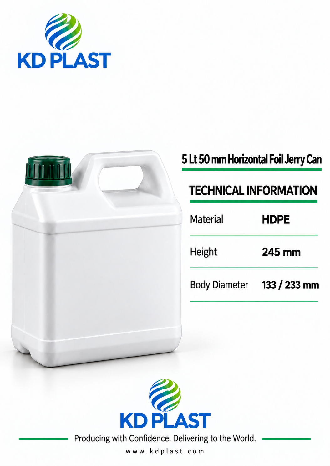 5 L HDPE Horizontal Foil-Seal Jerry Can