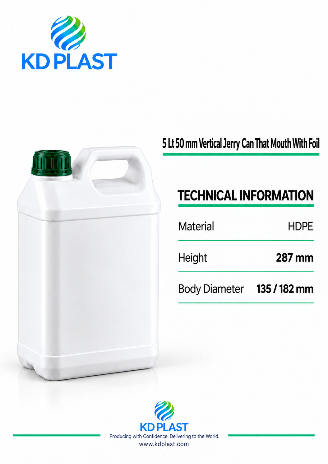 5 L HDPE Vertical Foil-Seal Jerry Can