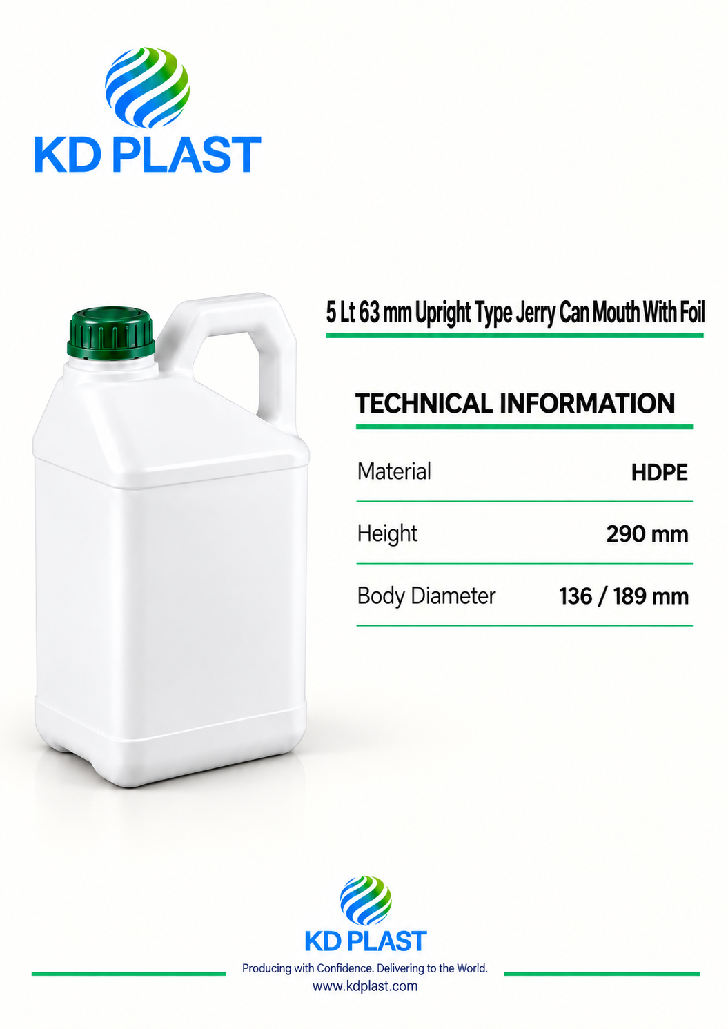 5 L HDPE Upright Foil-Seal Jerry Can — 63 mm