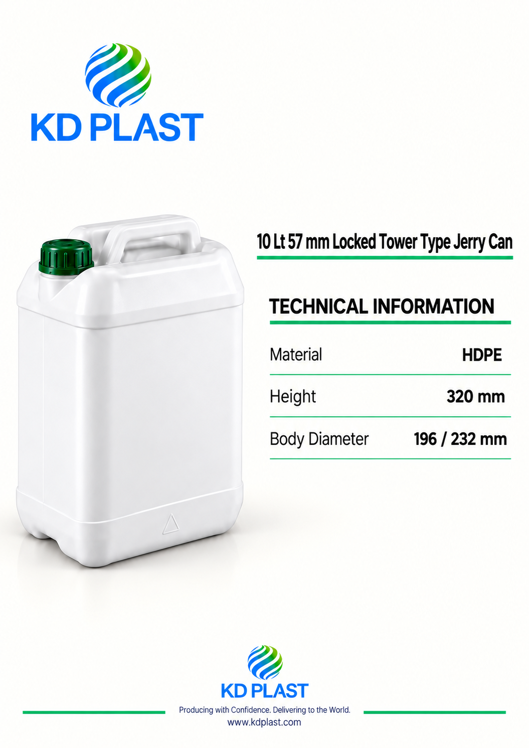 10 L HDPE Tower Lock-Closure Jerry Can