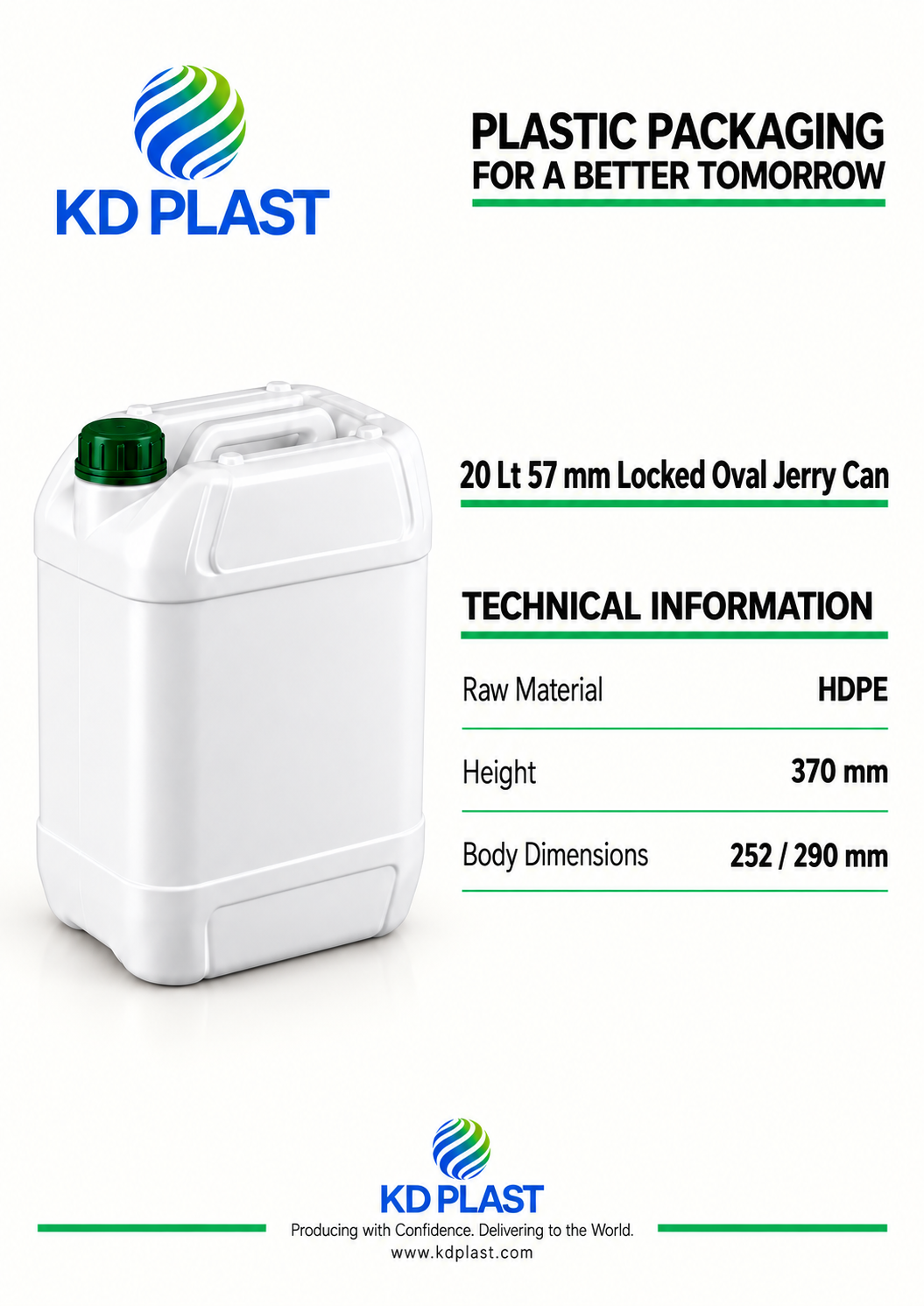 20 L HDPE Oval Lock-Closure Jerry Can
