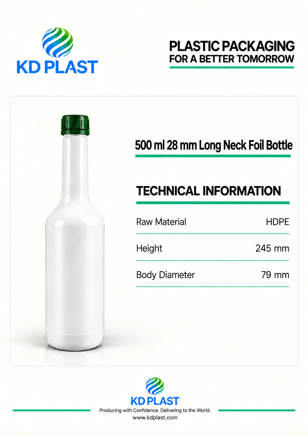500 ml HDPE Long-Neck Foil-Seal Bottle
