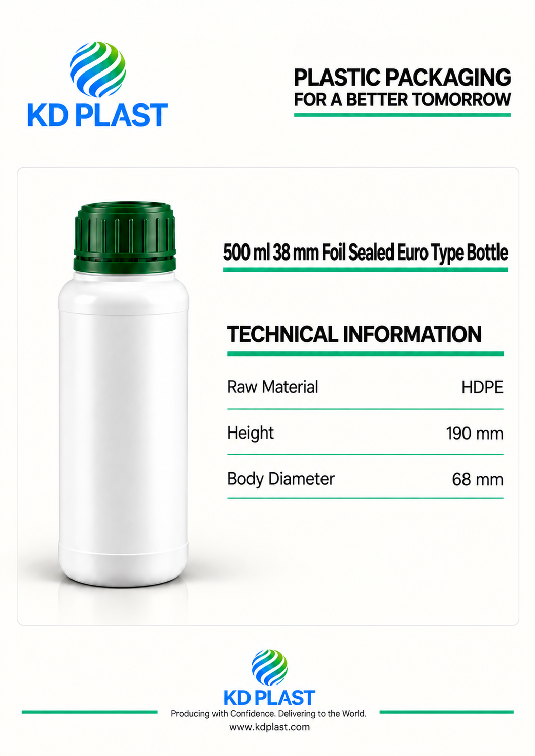 500 ml HDPE Euro Foil-Seal Bottle