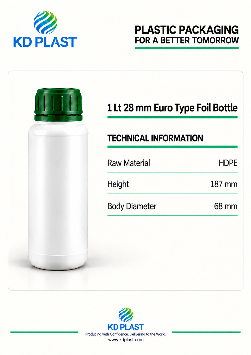 1 L HDPE Euro Foil-Seal Bottle — 28 mm