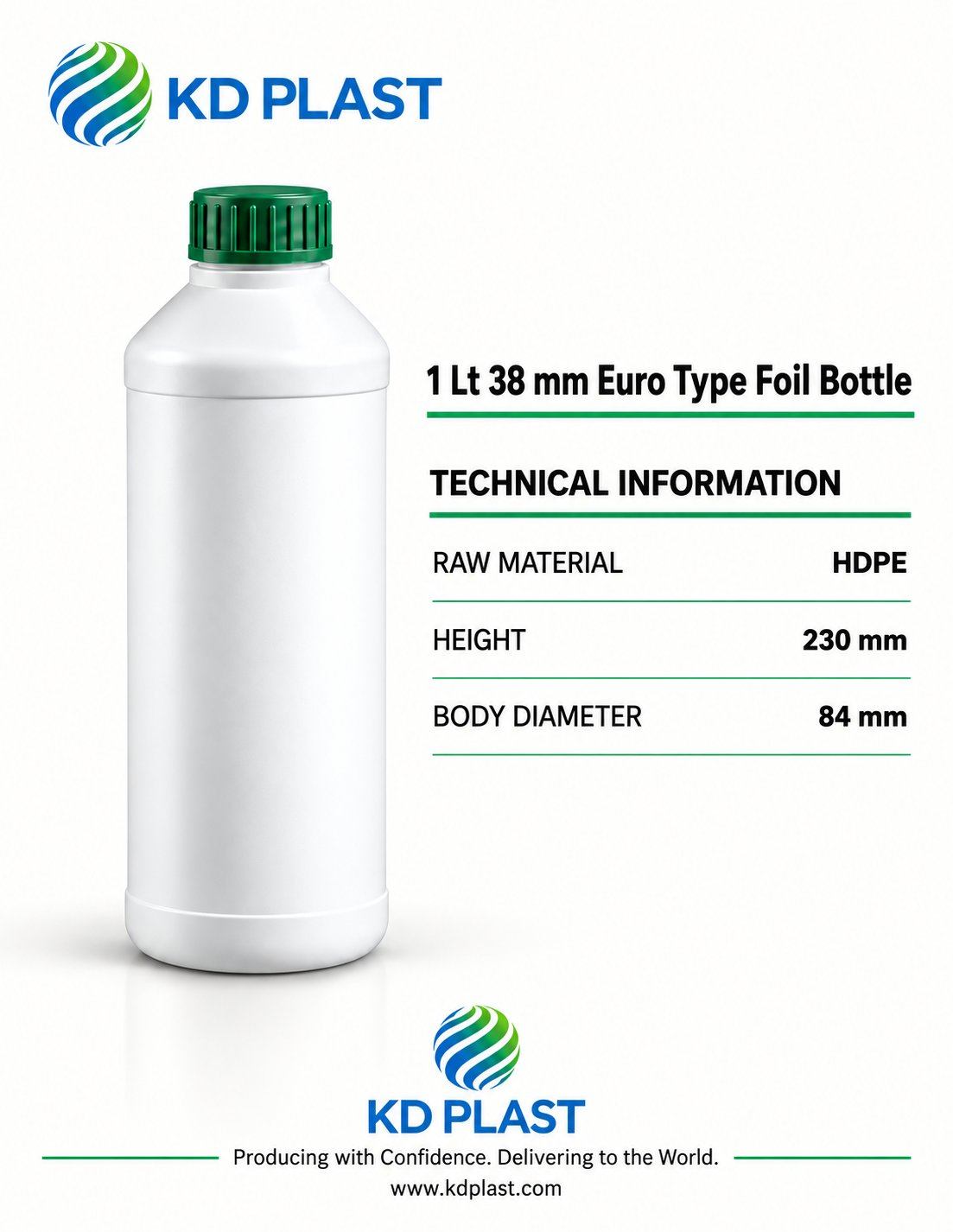 1 L HDPE Euro Foil-Seal Bottle