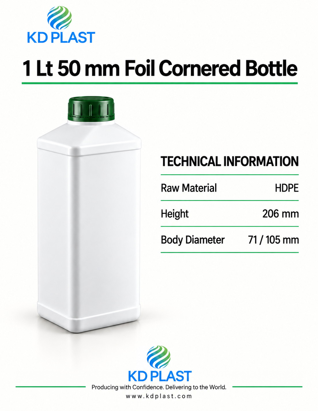 1 L HDPE Cornered Foil-Seal Bottle