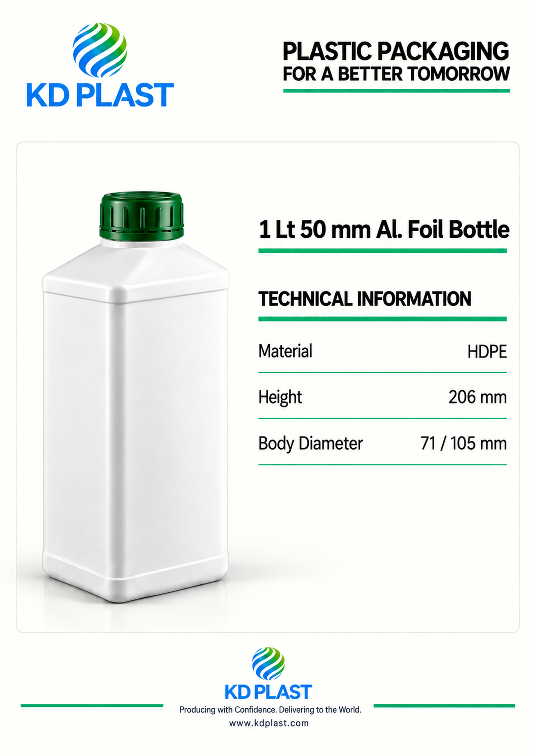 1 L HDPE Rectangular Foil-Seal Bottle