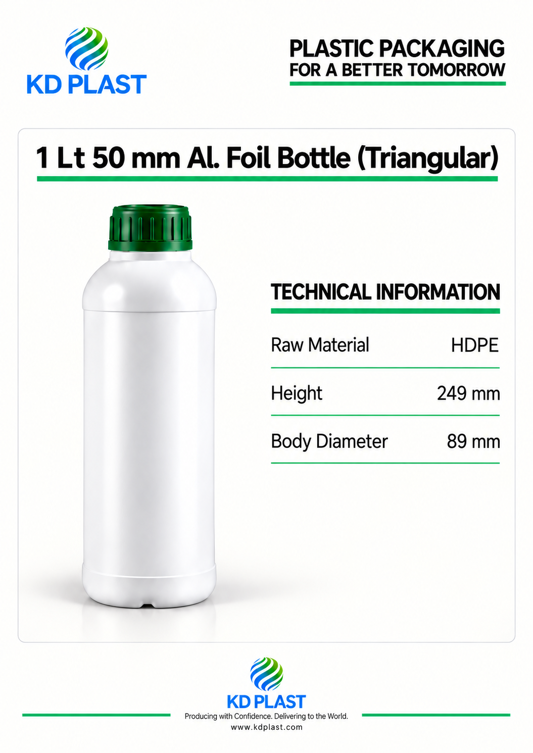 1 L HDPE Foil-Seal Bottle (Triangular)