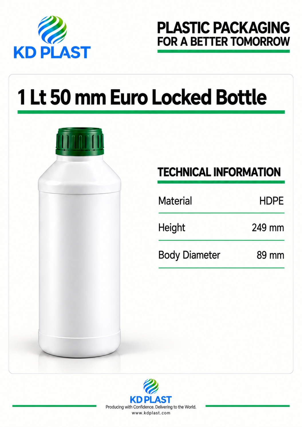 1 L HDPE Euro Lock-Closure Bottle