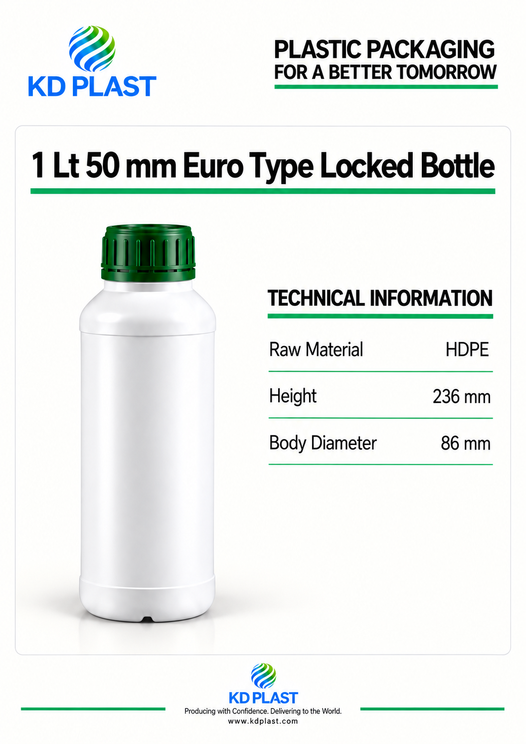 1 L HDPE Euro-Type Lock-Closure Bottle
