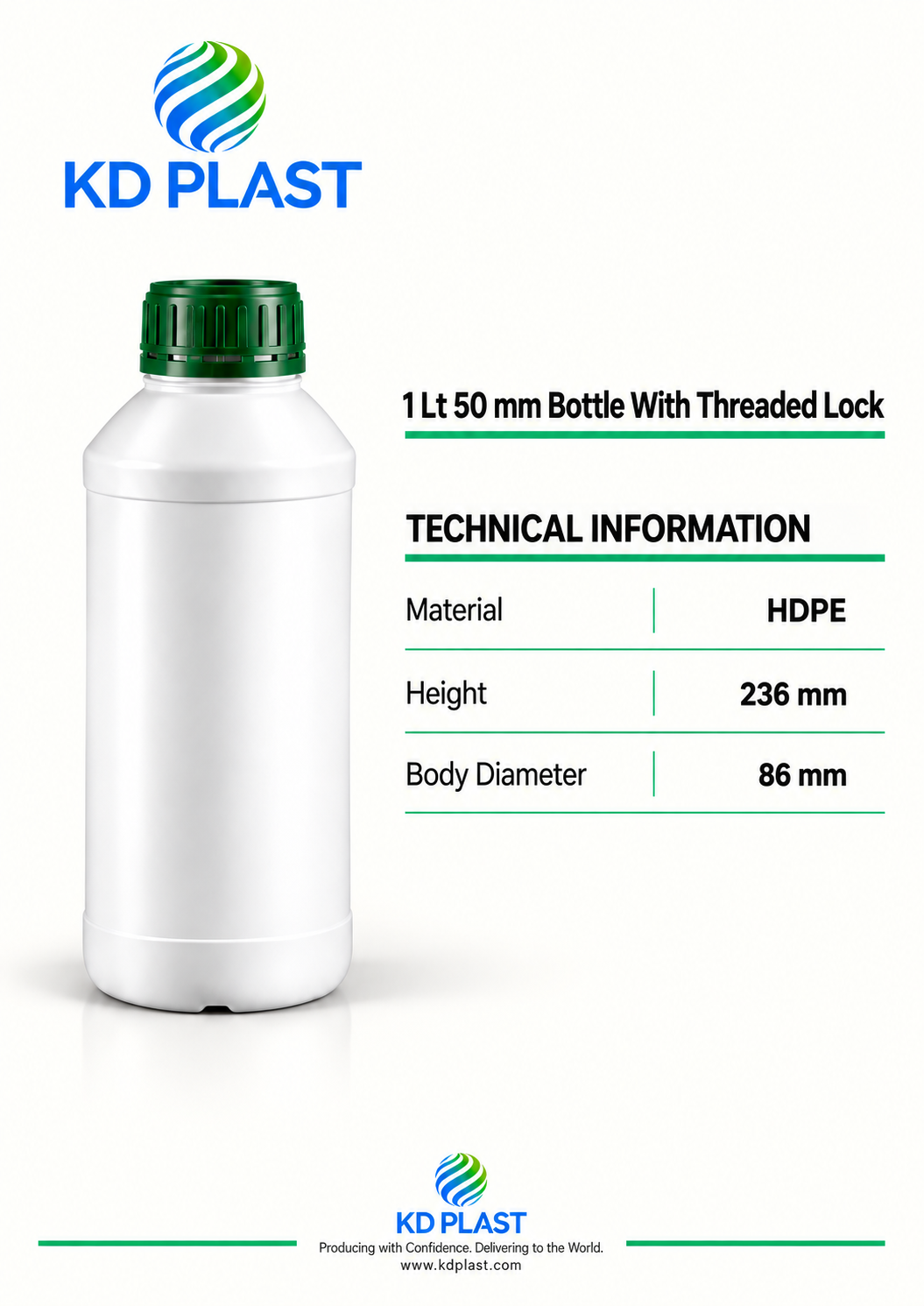 1 L HDPE Threaded Lock-Closure Bottle